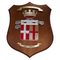 CREST IN METALLO SMALTATO LEGNO CL3 22 X 17 CM 15 CAVALLEGGERI LODI