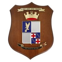 CREST IN METALLO SMALTATO BASE LEGNO 22,5X17,5CM 2 RGT SOSTEGNO AVES ORIONE ESERCITO ITALIANO