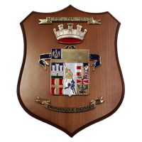 CREST IN METALLO SMALTATO BASE LEGNO 22,5X17,5CM 52 RGT ART TER TORINO ESERCITO ITALIANO