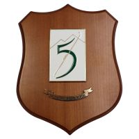CREST IN METALLO SMALTATO BASE LEGNO 22,5X17,5CM 5 REGGIMENTO ALPINI ESERCITO ITALIANO