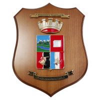 CREST IN METALLO SMALTATO BASE LEGNO 22,5X17,5CM 7 RGT TRASMISSIONI ESERCITO ITALIANO