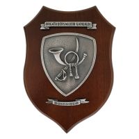CREST IN METALLO SMALTATO BASE LEGNO 22,5X17,5CM BRG BERSAGLIERI GARIBALDI ESERCITO ITALIANO