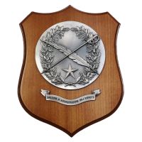 CREST IN METALLO SMALTATO BASE LEGNO 22,5X17,5CM 3D DIREZIONE AMMINISTRAZIONE ESERCITO ITALIANO