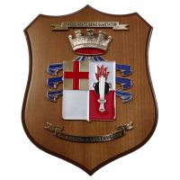 CREST IN METALLO SMALTATO BASE LEGNO 22,5X17,5CM 3 RGT GENIO GUASTATORI ESERCITO ITALIANO