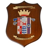 CREST IN METALLO SMALTATO BASE LEGNO 22,5X17,5CM 7 RGT DIFESA CBRN CREMONA  ESERCITO ITALIANO