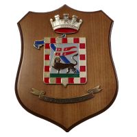 CREST IN METALLO SMALTATO BASE LEGNO 22,5X17,5CM 8 RGT ARTIGLIERIA CONTRAEREA ESERCITO ITALIANO