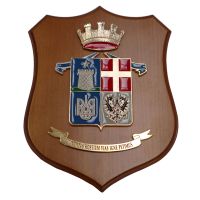 CREST IN METALLO SMALTATO BASE LEGNO 22,5X17,5CM 8 RGT ARTIGLIERIA PESANTE ESERCITO ITALIANO