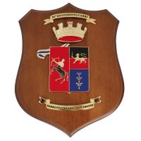 CREST IN METALLO SMALTATO BASE LEGNO 22,5X17,5CM 31 REGGIMENTO CARRI ESERCITO ITALIANO