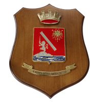 CREST IN METALLO SMALTATO BASE LEGNO 22,5X17,5CM 1 GRUPPO ARTIGLIERIA DA MONTAGNA ESERCITO ITALIANO