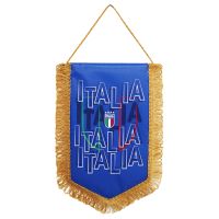 GAGLIARDETTO PENTAGONALE 28X20 CM FONDO BLU FRANGIA DORATA, RETRO NEUTRO