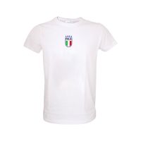 T-SHIRT COTONE BIANCO FRONTE LOGO A COLORI, RETRO SCRITTA ITALIA BLU