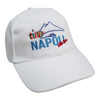 CAPPELLINOCON VISIERA IN COTONEBIANCO, RICAMO CIAO NAPOLI WITH LOVE