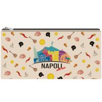 PORTAPENNE IN ECOPELLE BEIGE 20X9CMSTAMPA BIFACCIALE NAPOLI WITH LOVE