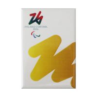 Magnete Stampato 78x53 Mm Paralympic Emblema Sign Giallo Fondo Bianco