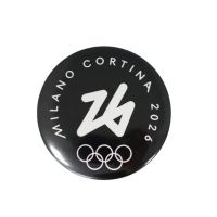 Magnete Stampato Dia 50 Mm Olympic Emblema Monocromatico Fondo Nero