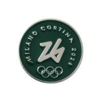 Magnete Smaltato Dia 39 Mm Olympic Emblema Monocromatico Fondo Verde