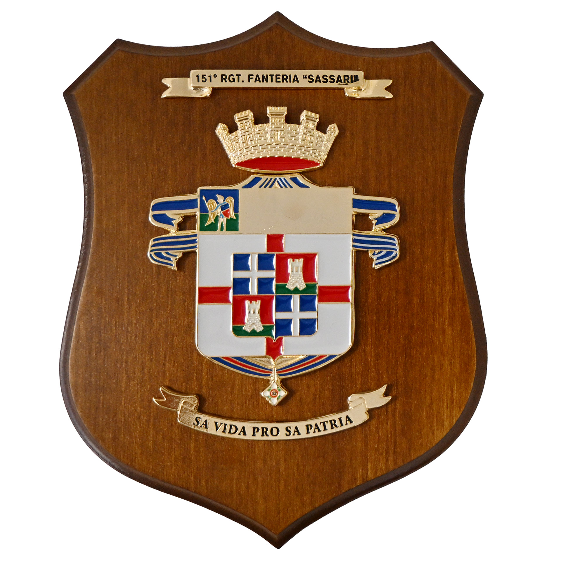 CREST IN METALLO SMALTATO BASE LEGNO 22,5X17,5CM 151 RGT FANT. SASSARI