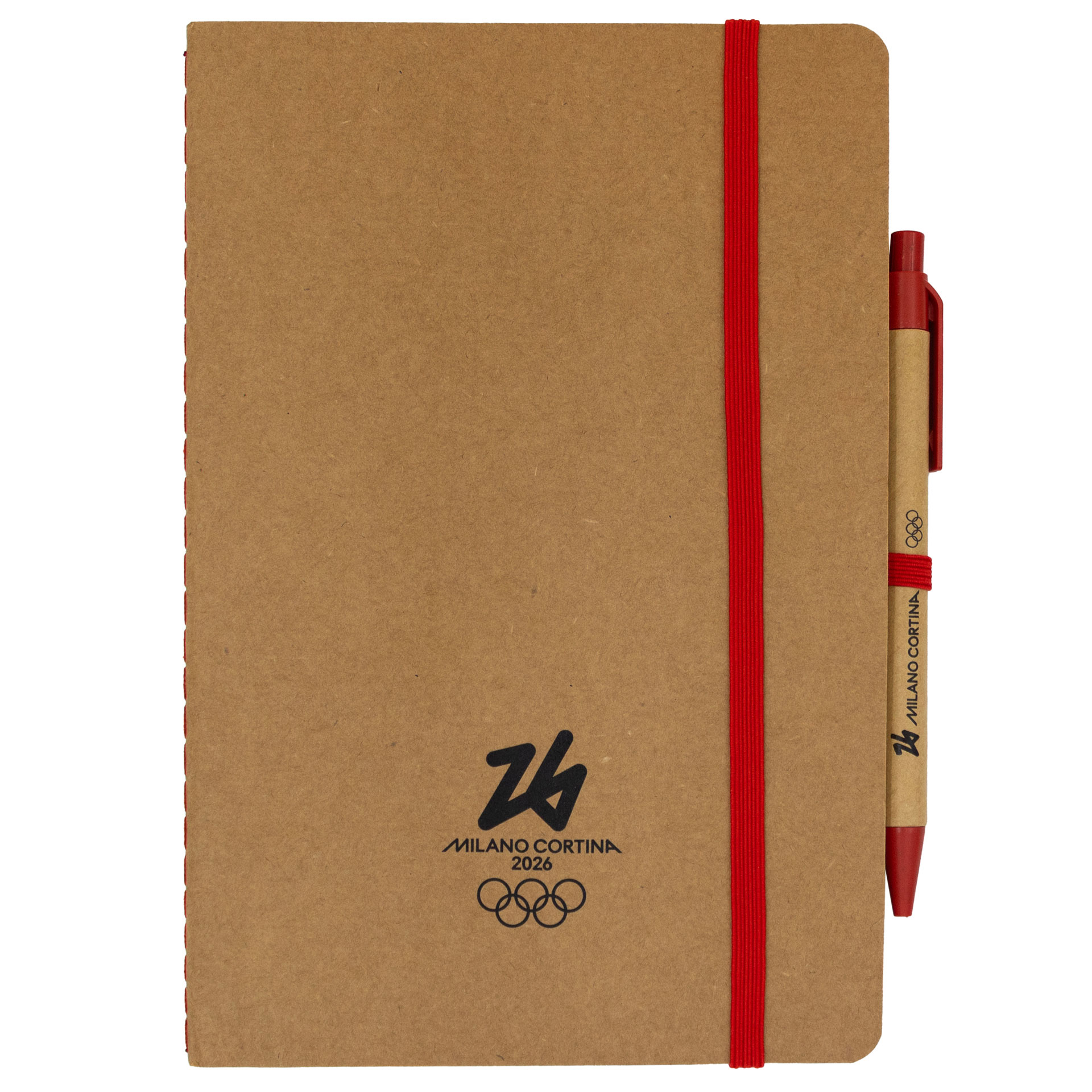 TACCUINO E PENNA IN CARTONE RICICLATO F.TO A5, PARTICOLARI ROSSI