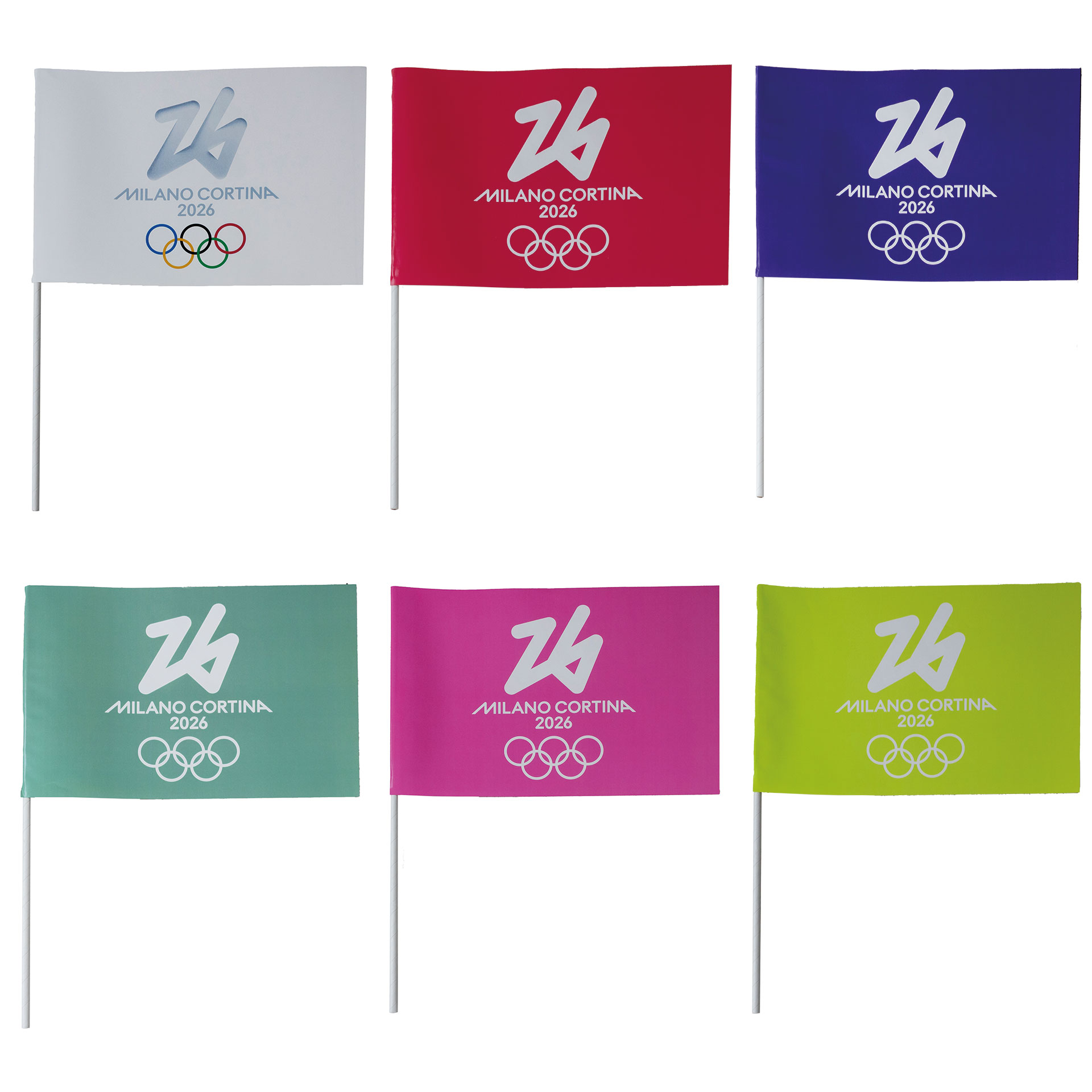 KIT 6 BANDIERINE IN CARTA CON ASTINA 30X20CMCOLORI VARI OLYMPIC EMBLEM