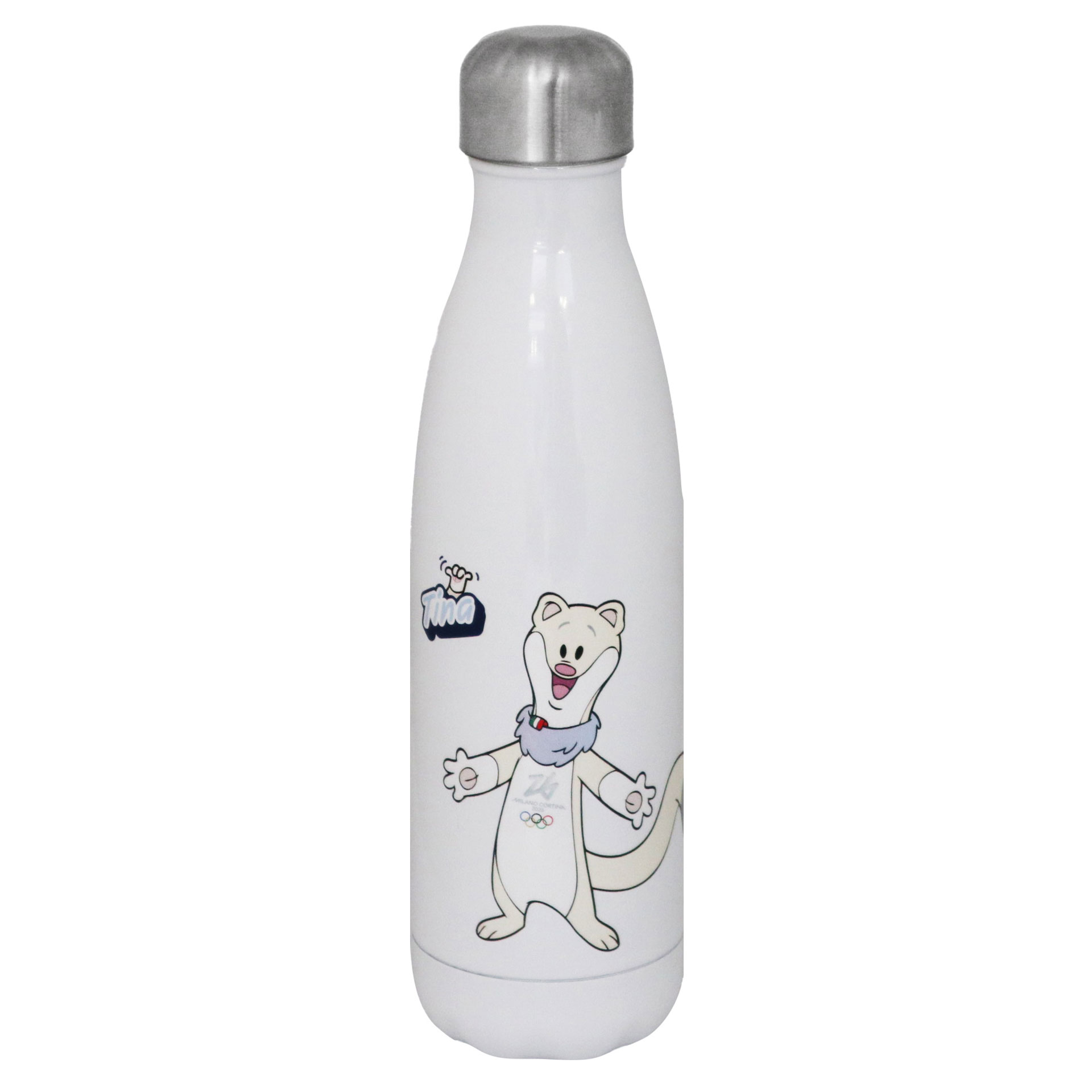 BORRACCIA TERMICA BIANCA 500 ML OLYMPIC MASCOT TINA COLORATO STAMPATO