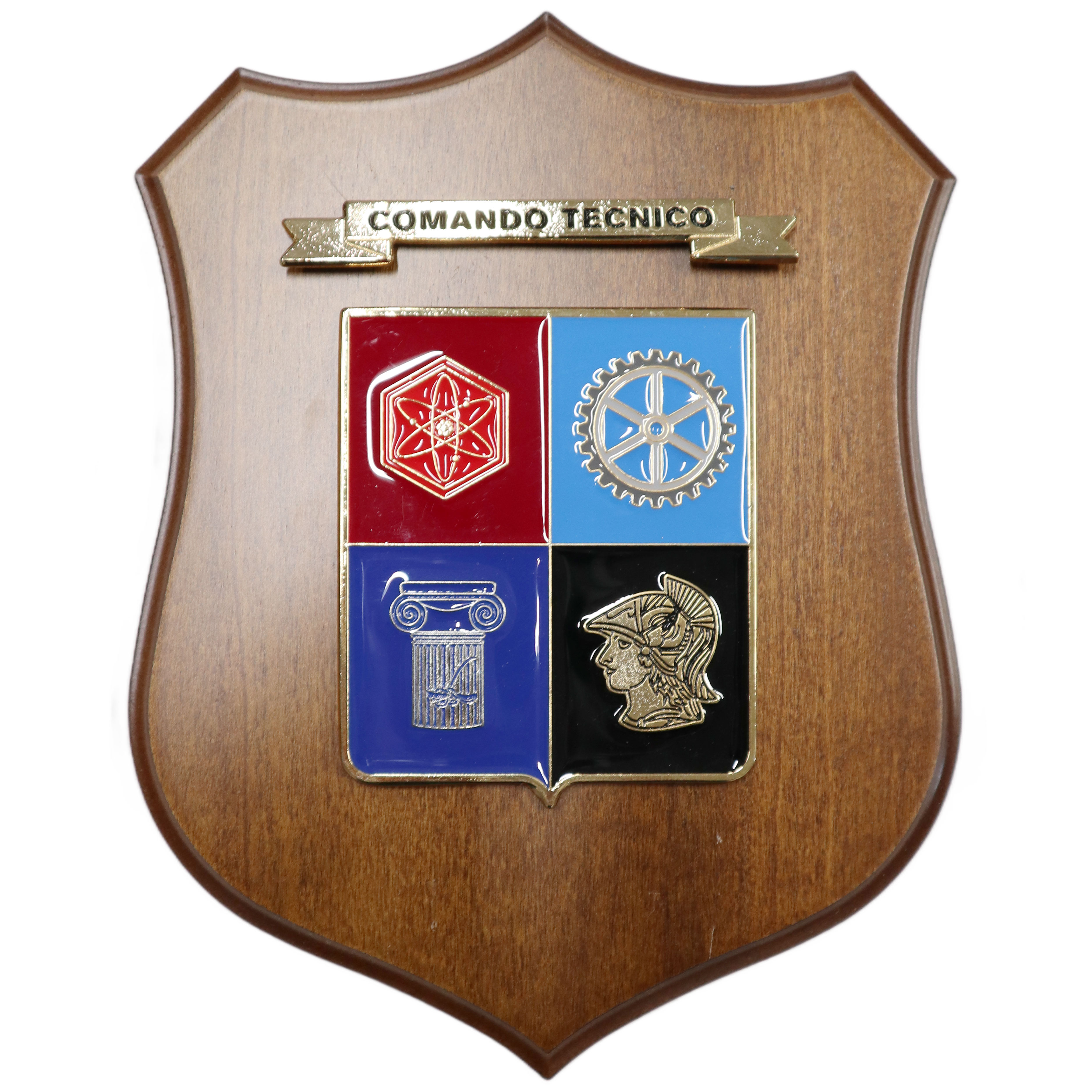 CREST IN METALLO SMALTATO BASE LEGNO 22,5X17,5CM COMANDO TECNICO