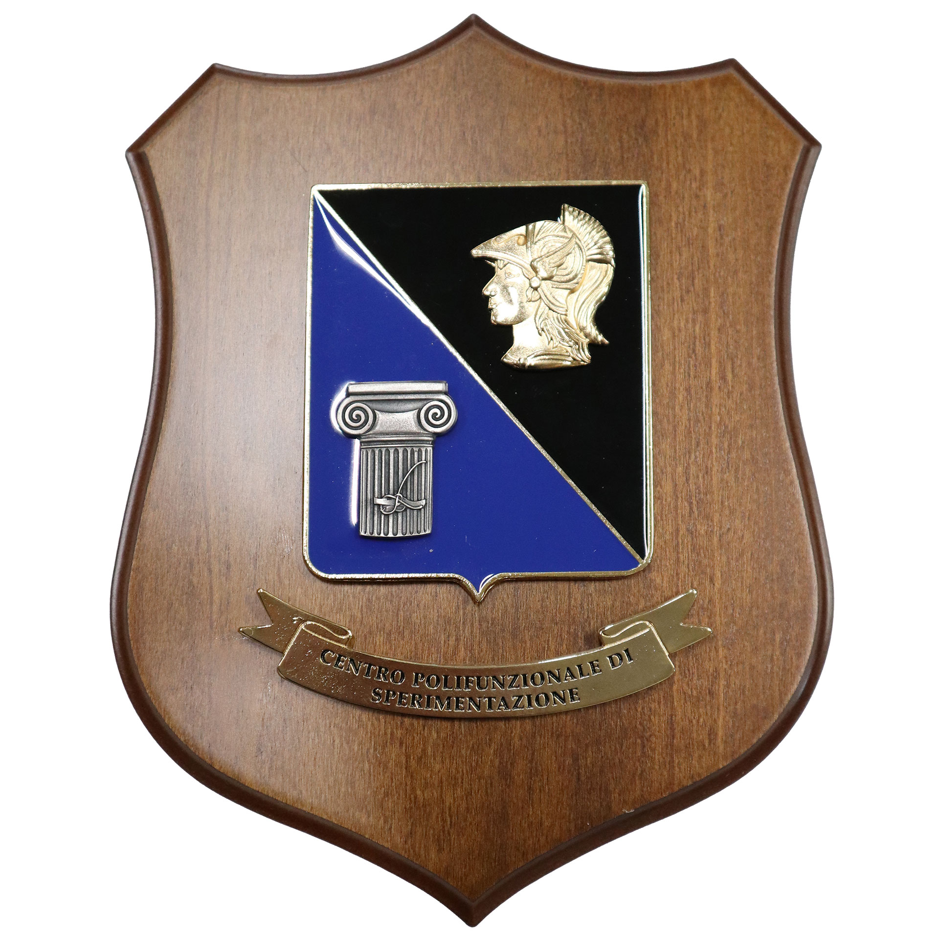 CREST IN METALLO SMALTATO BASE LEGNO 22,5X17,5CM CENTRO POLIFUNZ. SPER.