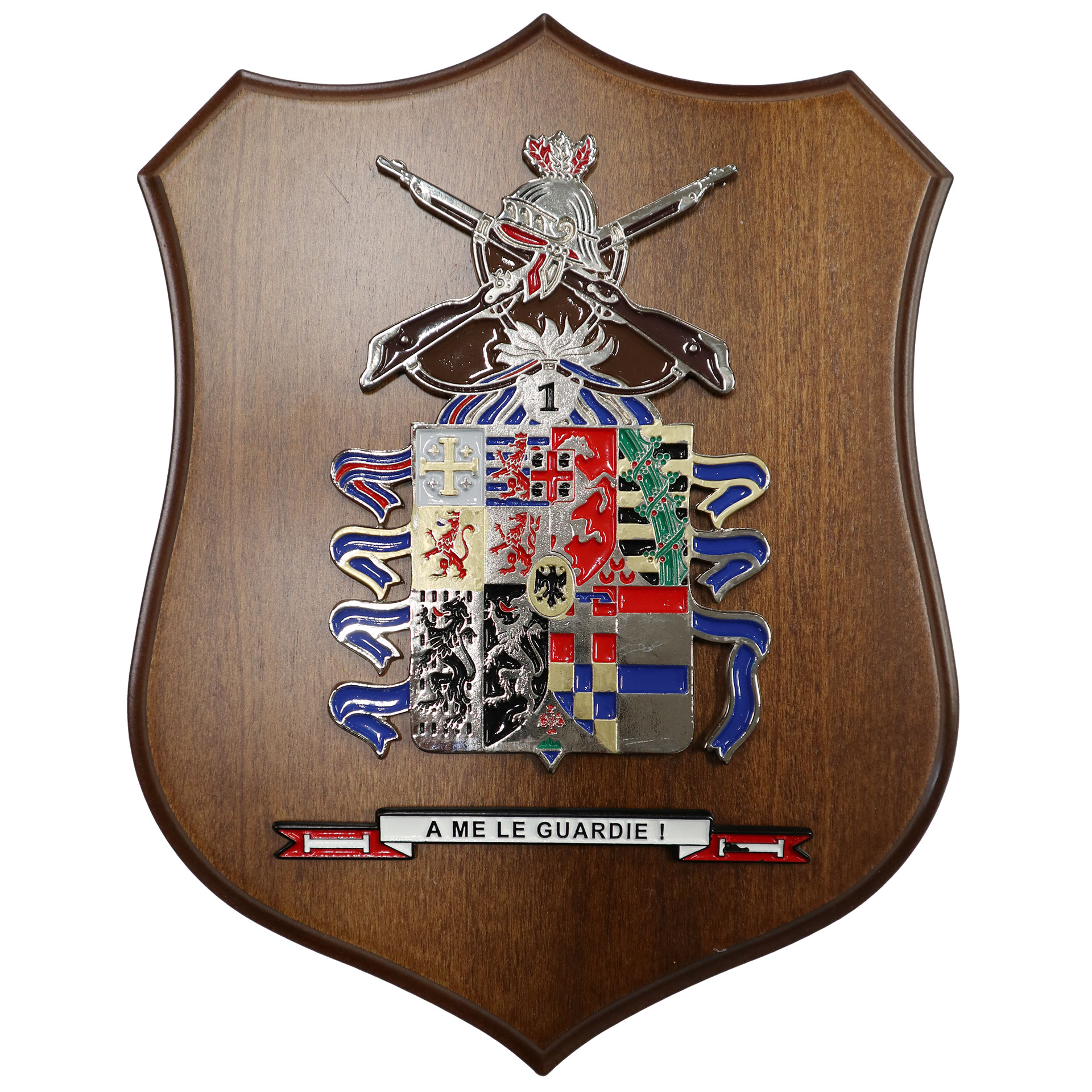 CREST IN METALLO SMALTATO BASE LEGNO 22,5X17,5CM 1 RGT GRANAT. SARDEGNA