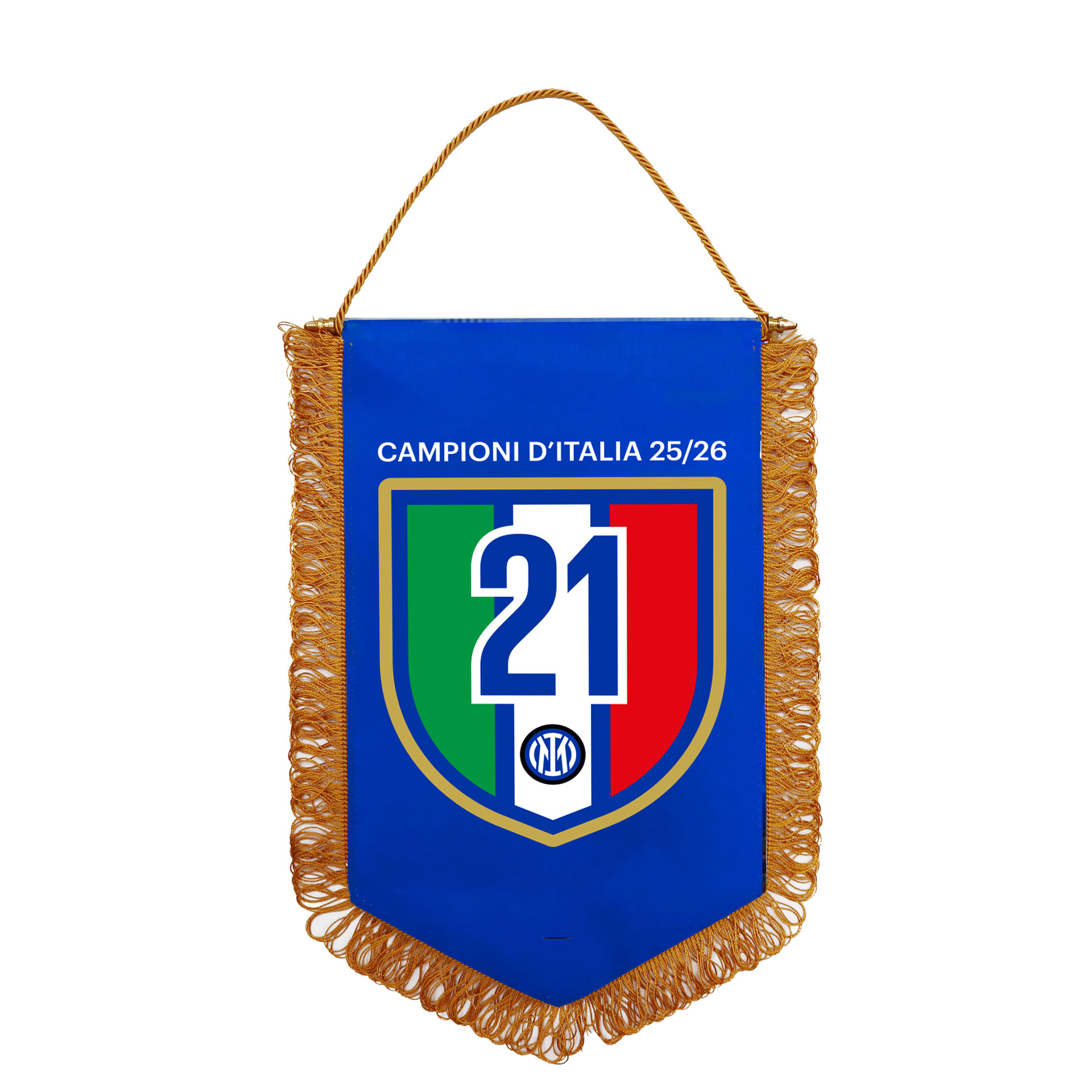 GAGLIARDETTO PENTAGONALE CM 28X20 CON FRANGE CAMPIONI D'ITALIA 25/26