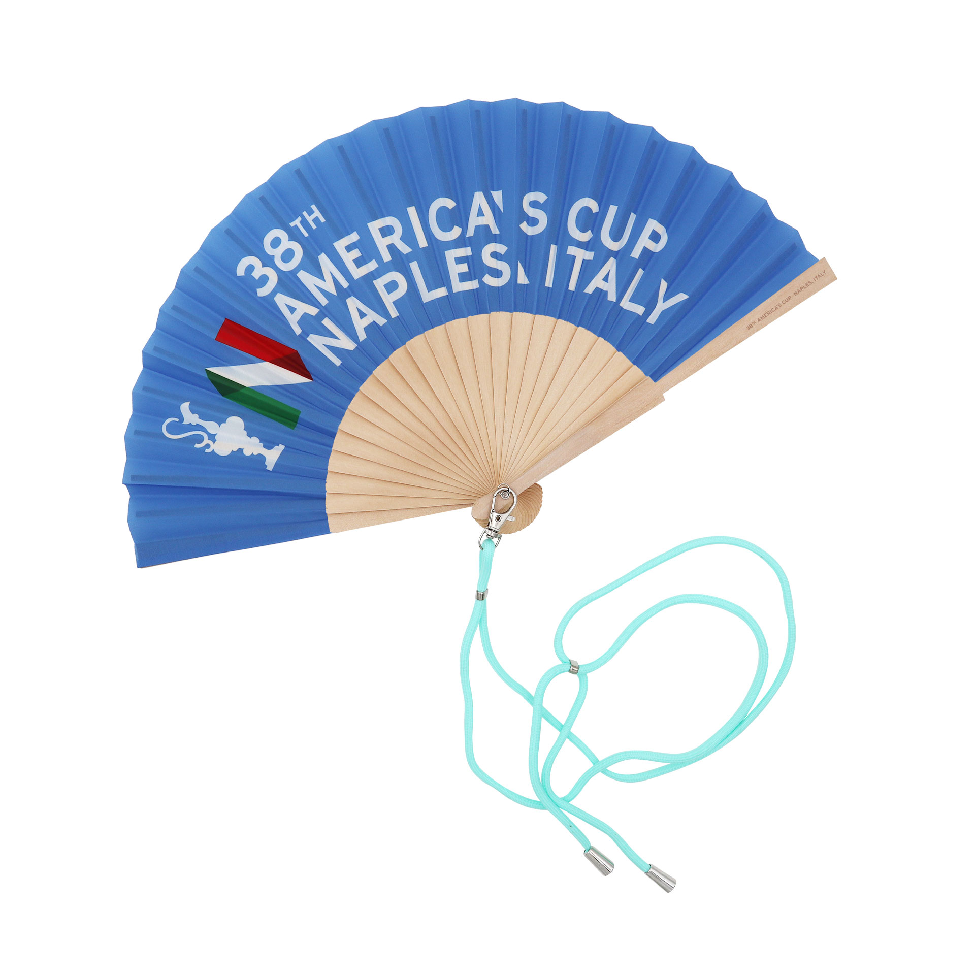 VENTAGLIO AMERICA'S CUP 38 LEGNO CELESTE COPPA N E SCRITTA CORDINO REGOL