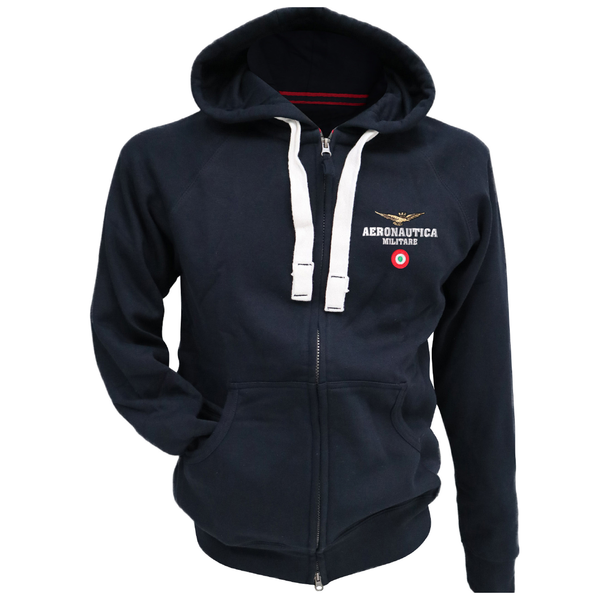 FELPA BLU CON LOGO RICAMATO, CAPPUCCIO IN TINTA E COULISSE AERONAUTICA MILITARE