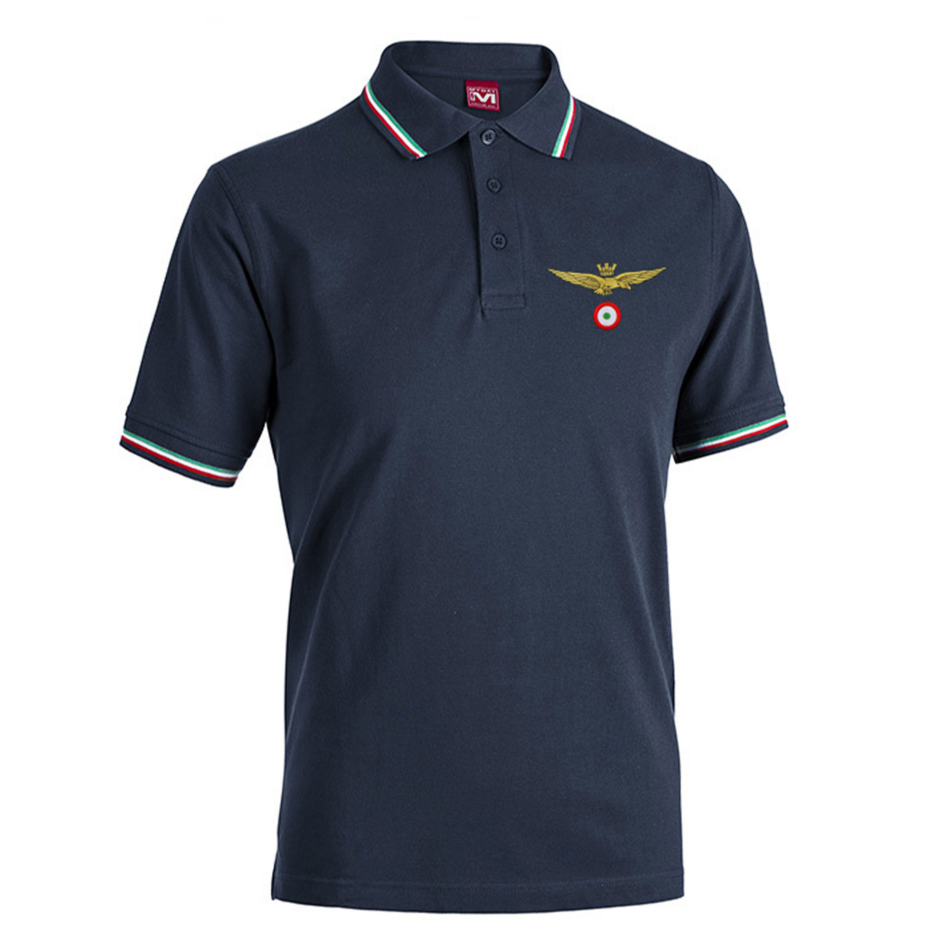 POLO BLU CON MANICHE TRICOLORE