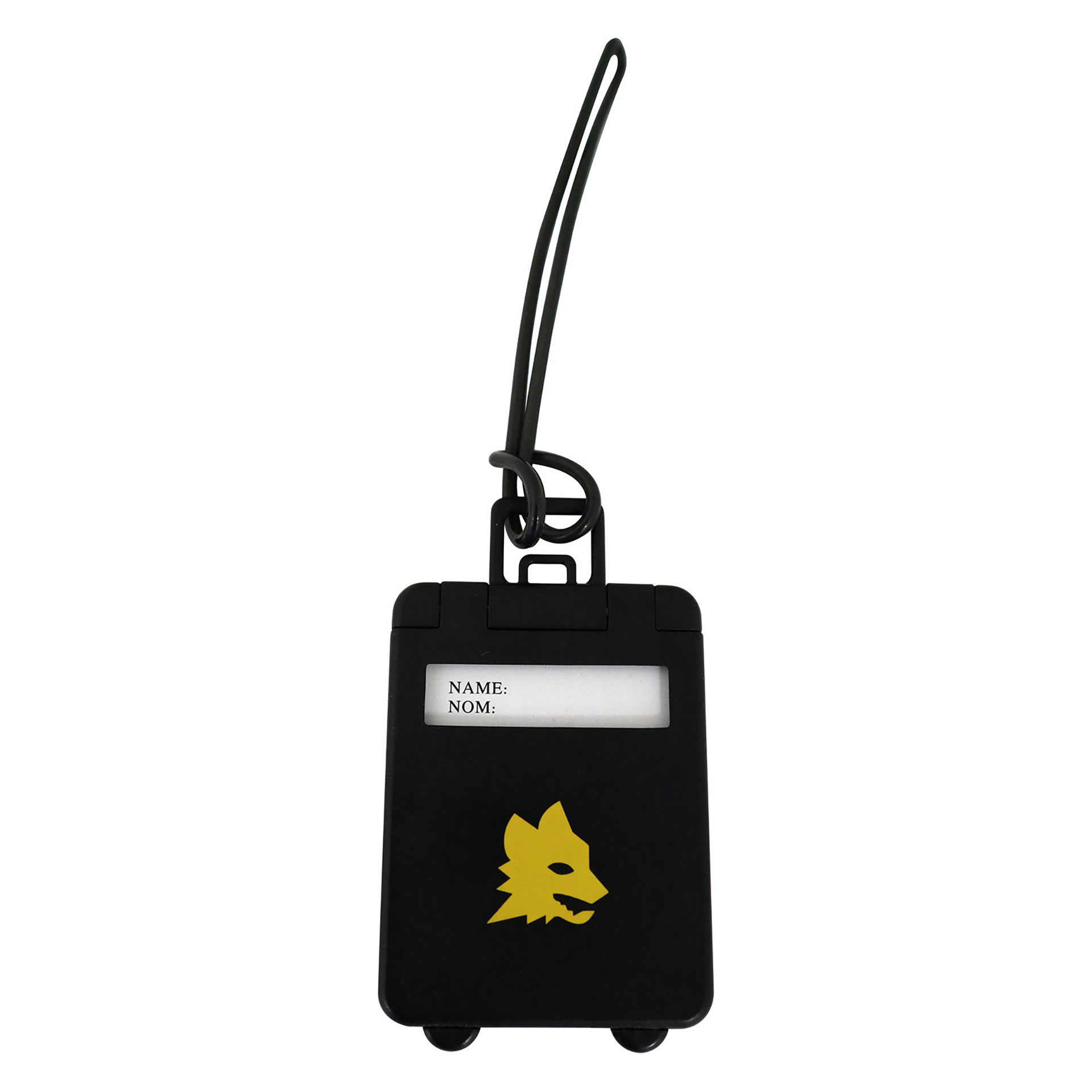 PORTANOME PER BAGAGLIO A FORMA DI TROLLEY LOGO LUPA IN GIALLO